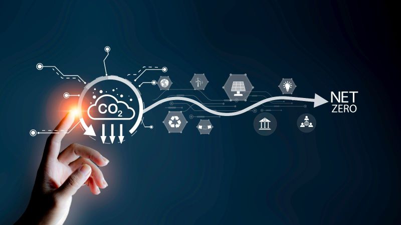 Symbolische Darstellung der Reduzierung von CO2-Emissionen bis das Ziel der Klimaneutralität erreicht wird